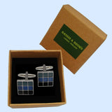 Bassin And Brown Chequered Enamel Cufflinks - Blue, Mint And Navy