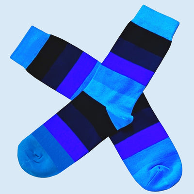 Bassin and Brown Wystan Multi Stripe Socks - Royal Blue, Cobalt Blue, Navy and Black.