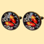 Bassin And Brown Butterfly Cufflinks - Red and Yellow