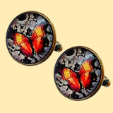 Bassin And Brown Butterfly Cufflinks - Red and Yellow