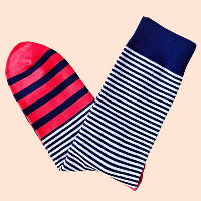 Bassin and Brown Barnette Thin and Medium Multi Stripe Socks - Navy, White and Salmon