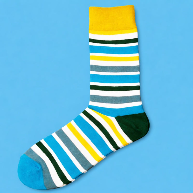 Bassin and Brown Bell Multi Striped Cotton Socks – Yellow, Green, White, Mint and Electric Blue