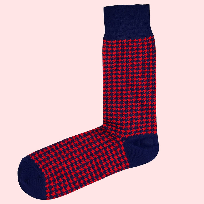 Bassin and Brown Brandyn Navy and Red Houndstooth Check Socks