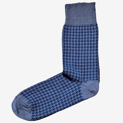 Bassin and Brown Brandyn Herringbone Check Socks - Blue and Grey