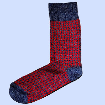 Bassin and Brown Brandyn Herringbone Check Socks - Marl Blue and Red