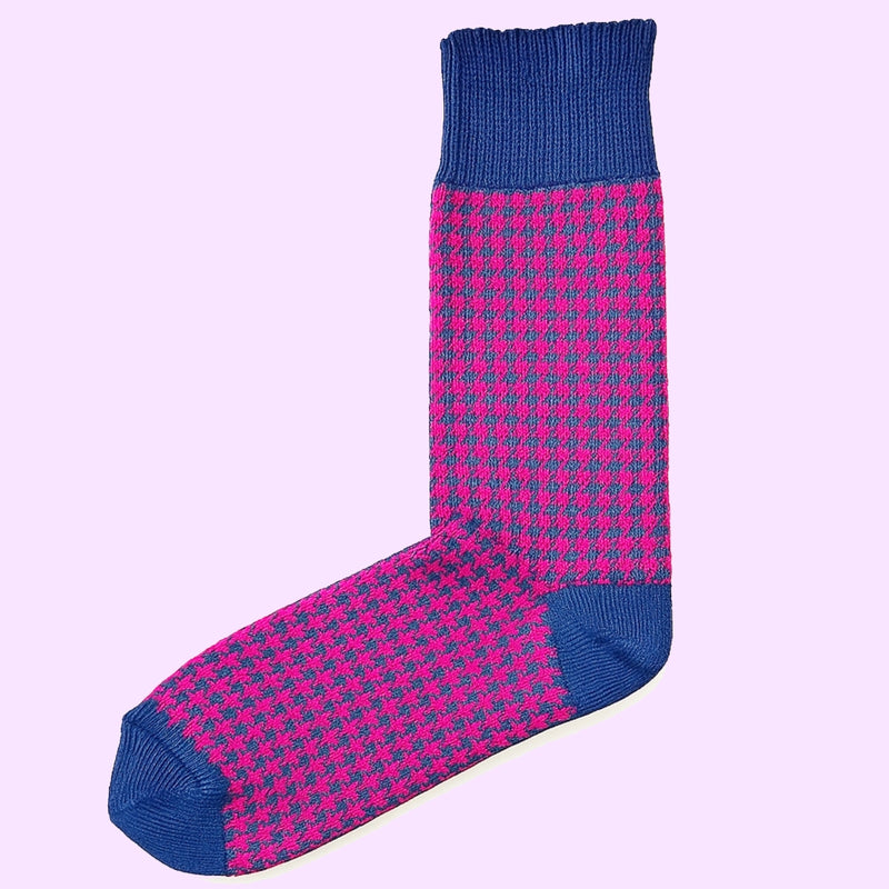 Bassin and Brown Brandyn Magenta and Blue Houndstooth Check Socks