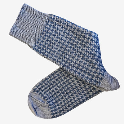 Bassin and Brown Brandyn Herringbone Check Socks - Blue and Grey