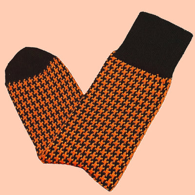 Bassin and Brown Brandyn Black and Orange Houndstooth Check Socks