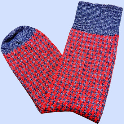 Bassin and Brown Brandyn Herringbone Check Socks - Marl Blue and Red