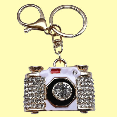 Bassin And Brown Crystal Camera Rhinestone Keyring - Gold, White, Black and Red