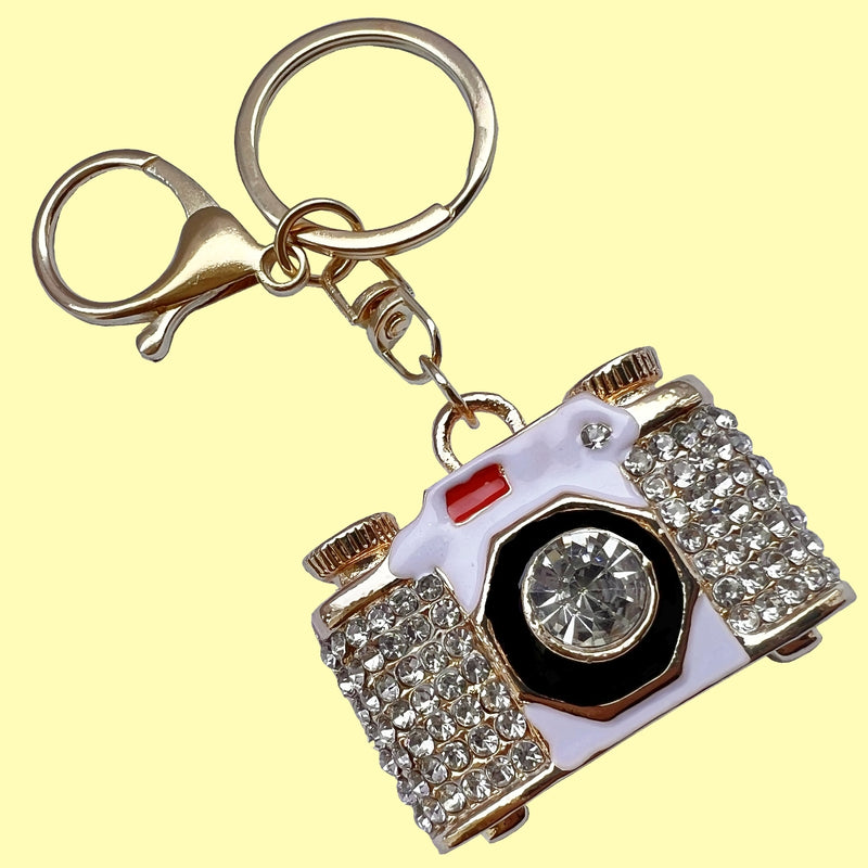 Bassin And Brown Crystal Camera Rhinestone Keyring - Gold, White, Black and Red
