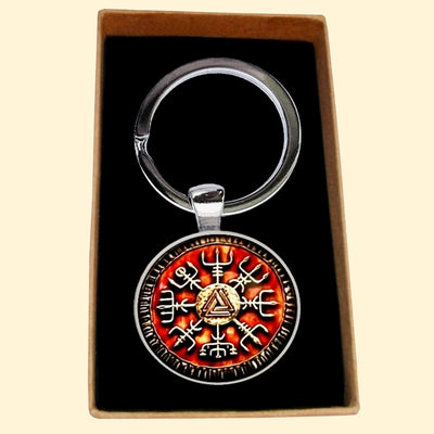 Bassin and Brown Viking Norse Symbol Keyring - Burnt Orange and Antique Silver