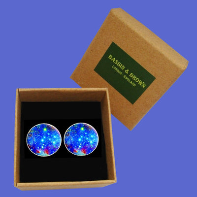 Bassin and Brown Cosmic Space Nebula Cufflinks – Blue and White