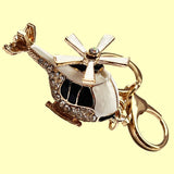 Bassin And Brown Helicopter Rhinestone Keyring - Gold, Black and White