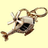 Bassin And Brown Helicopter Rhinestone Keyring - Gold, Black and White