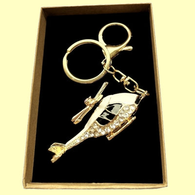 Bassin And Brown Helicopter Rhinestone Keyring - Gold, Black and White