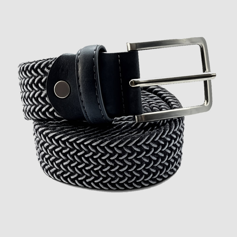 Bassin and Brown Men's Polden Chevron Elasticated Woven Belt Grey & White