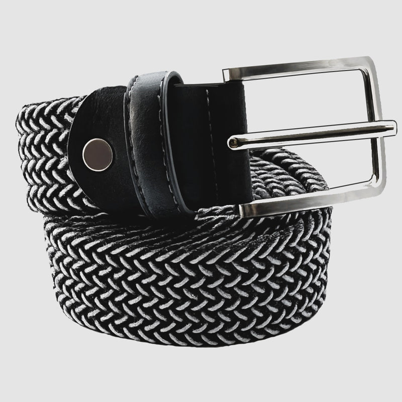 Bassin and Brown Men's Polden Chevron Elasticated Woven Belt Grey & White
