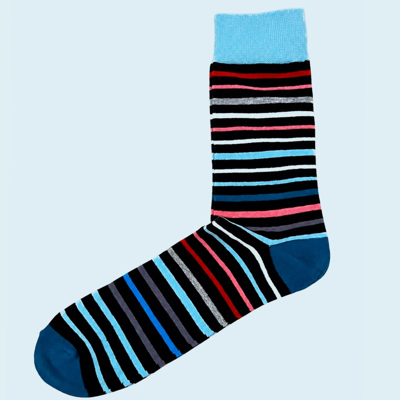 Coope Multi Thin Stripe Socks - Sky, Teal, Pink, Black, White, Grey and Red