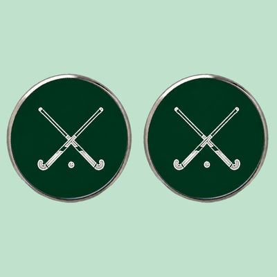 Bassin and Brown Crossed Hockey Sticks Cufflinks – Green and White
