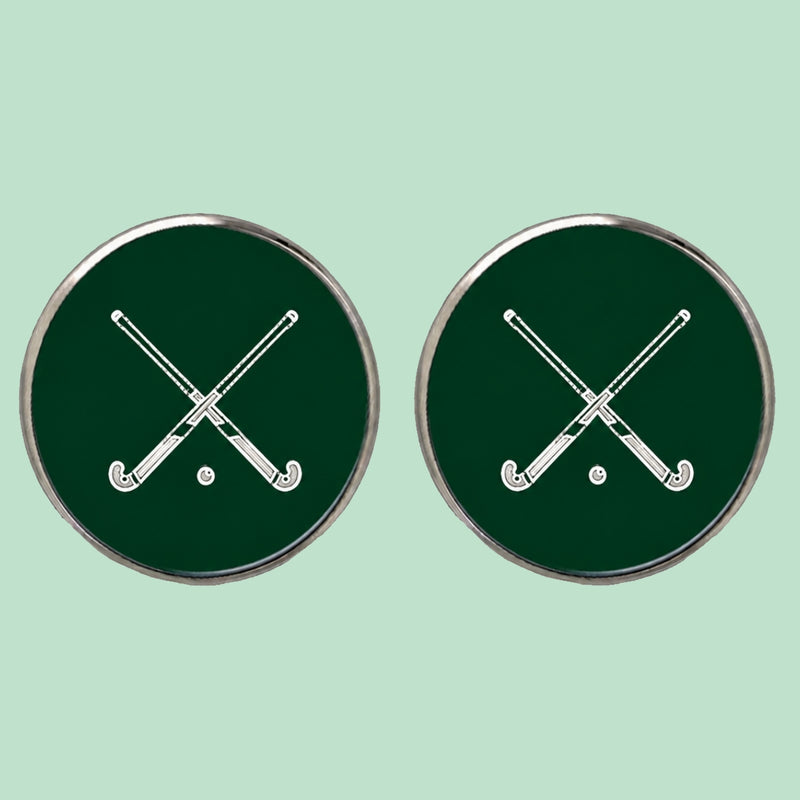 Bassin and Brown Crossed Hockey Sticks Cufflinks – Green and White