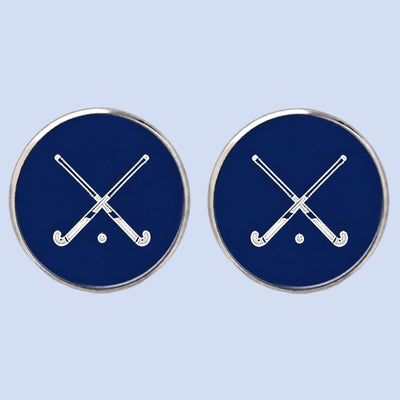 Bassin and Brown Crossed Hockey Sticks Cufflinks – Blue and White