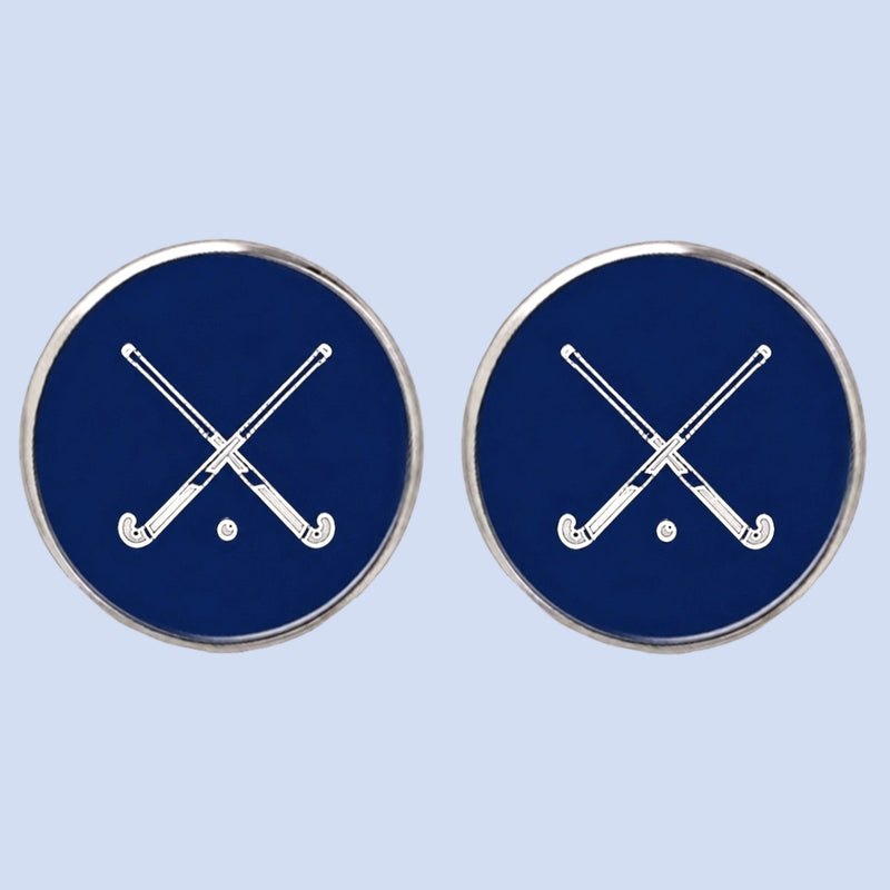 Bassin and Brown Crossed Hockey Sticks Cufflinks – Blue and White