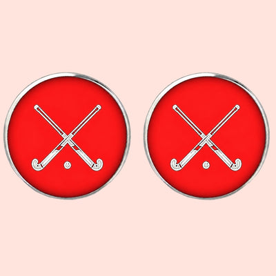 Bassin and Brown Crossed Hockey Sticks Cufflinks – Red and White
