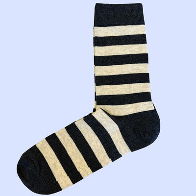 Bassin and Brown Cubillas Hooped Stripe Socks - Grey Navy and Marbled White