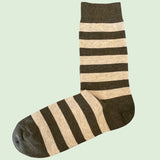 Bassin and Brown Cubillas Hooped Stripe Socks - Khaki Green and Marbled White