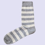 Bassin and Brown Cubillas Hooped Striped Men's Socks - Light Grey and Marbled White.
