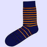 Bassin and Brown Darwine Multi Striped Socks - Navy, Orange and Khaki Green