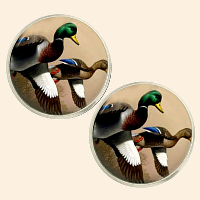 Bassin And Brown Mallard Ducks Cufflinks - Brown, White and Green