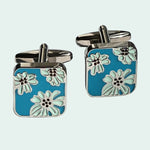 Bassin And Brown Retro Floral Enamel Cufflinks - Blue and Light Blue
