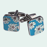 Bassin And Brown Retro Floral Enamel Cufflinks - Blue and Light Blue