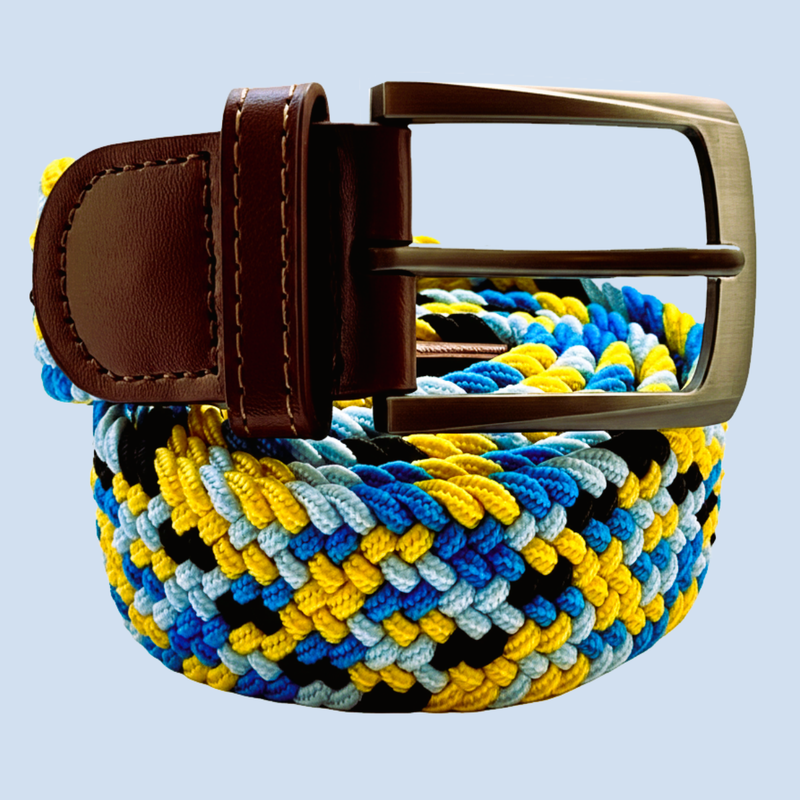 Bassin and Brown Felix Multi Coloured Woven Elasticated Belt - Blue, Yellow and Black