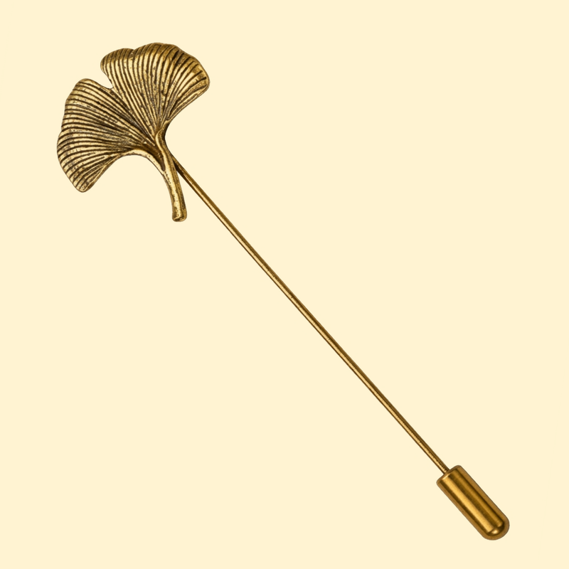 Bassin and Brown Ginkgo Biloba Leaf Jacket Lapel Pin - Antique Bronze