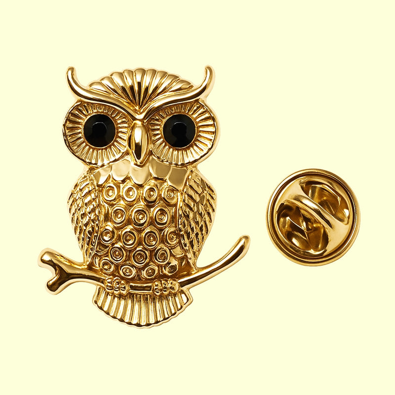 Bassin and Brown Golden Owl Lapel Pin – Symbol of Wisdom & Style