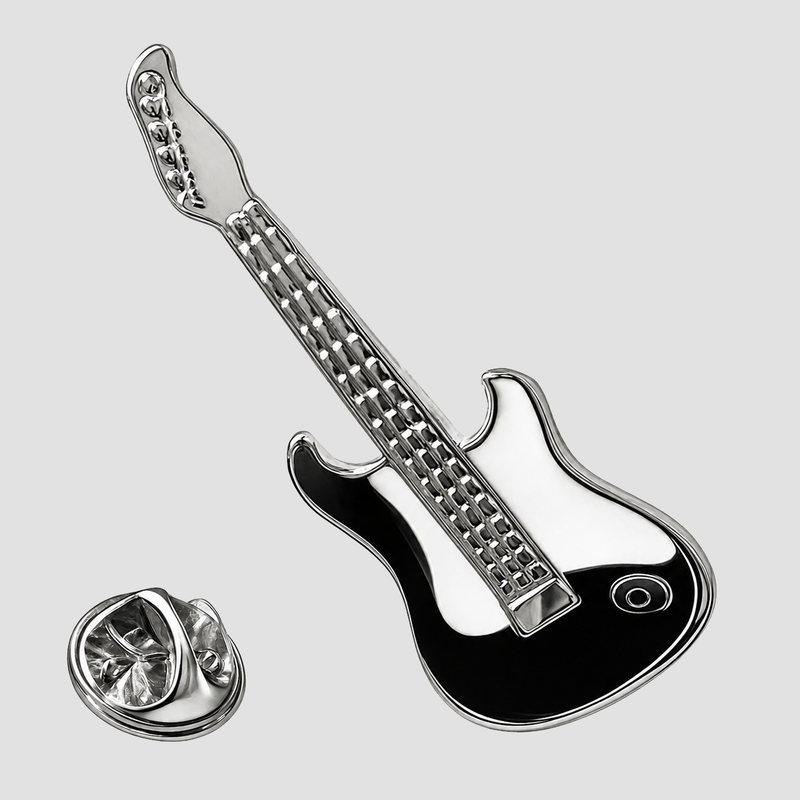 Bassin and Brown Guitar Jacket Lapel Pin - Black and White