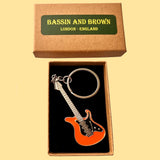 Bassin And Brown Guitar Keyring - Orange, Black And Silver