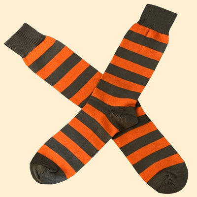 Bassin And Brown Hooped Stripe Cotton Socks - Orange and Khaki
