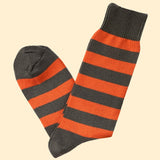 Bassin And Brown Hooped Stripe Cotton Socks - Orange and Khaki