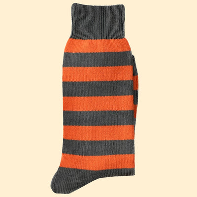 Bassin And Brown Hooped Stripe Cotton Socks - Orange and Khaki