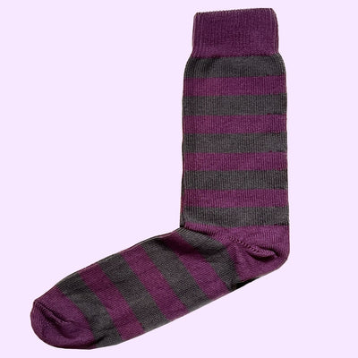 Bassin and Brown Hooped Stripe Cotton Socks - Purple and Grey
