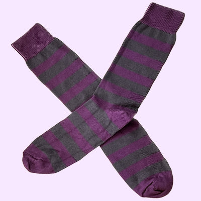 Bassin and Brown Hooped Stripe Cotton Socks - Purple and Grey