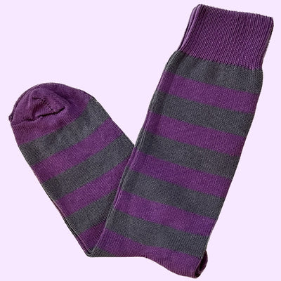 Bassin and Brown Hooped Stripe Cotton Socks - Purple and Grey