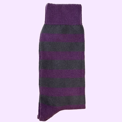 Bassin and Brown Hooped Stripe Cotton Socks - Purple and Grey