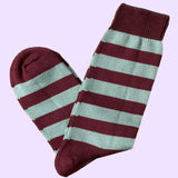 Bassin And Brown Hooped Stripe Cotton Socks - Wine and Mint Green