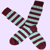 Bassin And Brown Hooped Stripe Cotton Socks - Wine and Mint Green