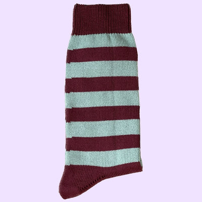 Bassin And Brown Hooped Stripe Cotton Socks - Wine and Mint Green